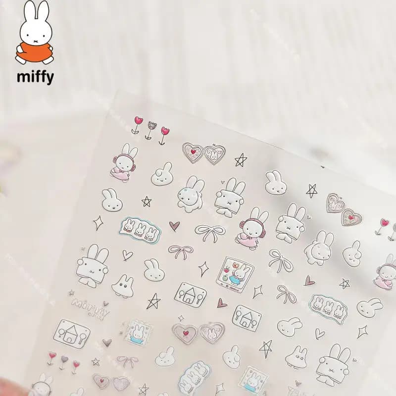 Miffy – autocollants pour ongles 3D, mignons, Kawaii, caméra en verre, décoration, impression Anime,