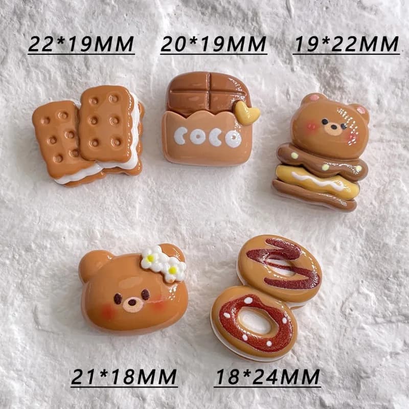 Embellissements de dessin animé d'ours pour la maison, biscuit, hamburger, rick, résine, artisanat, 