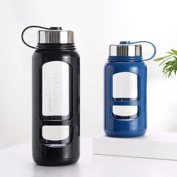 Bouteille d'eau en verre de grande capacité de 1 litre, Anti-brûlure adaptée à la salle de sport d'é