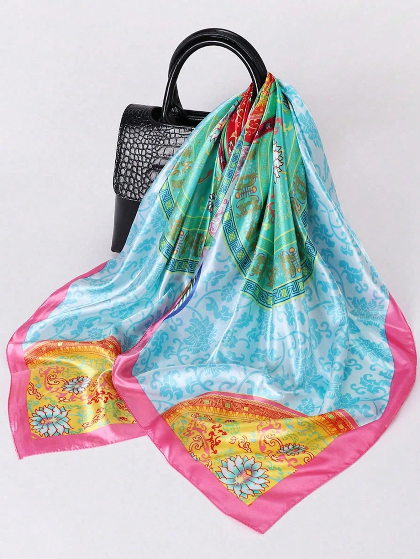 Foulard carré en soie pour femmes, marque de luxe, imprimé en Satin, Hijab, paréo, Bandana, châle, b