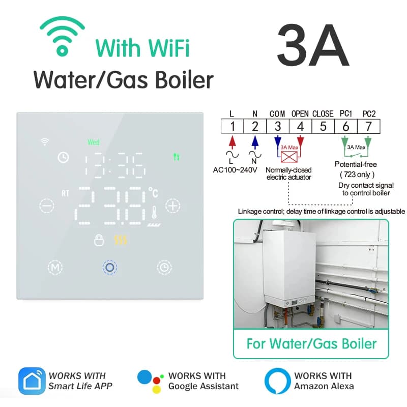 ThermoandreTuya Smart WiFi pour l'eau et le chauffage au sol électrique, bomicrophone à gaz, contrôl