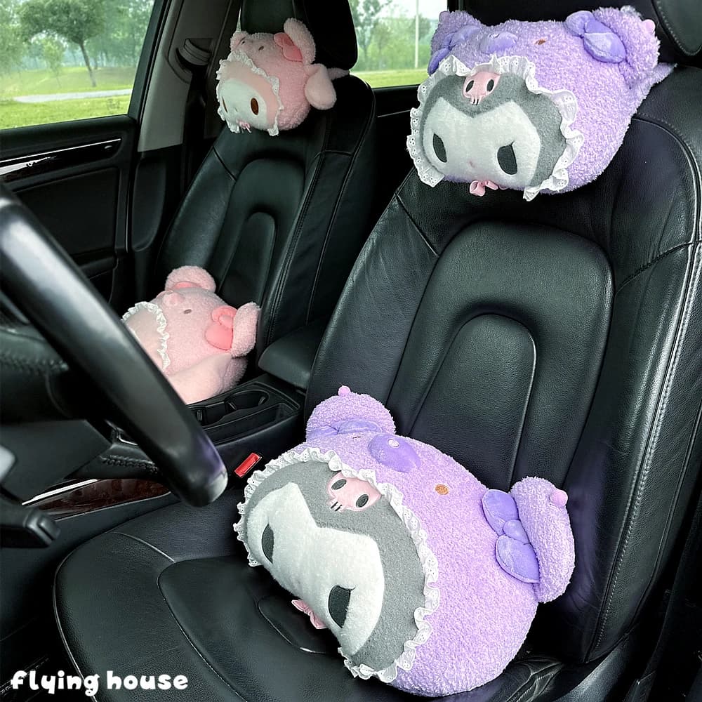 Coussin de Tête Mignon pour Siège de Voiture, Motif Dessin Animé Kuromi My Melody Cinnamoroll Pom Po