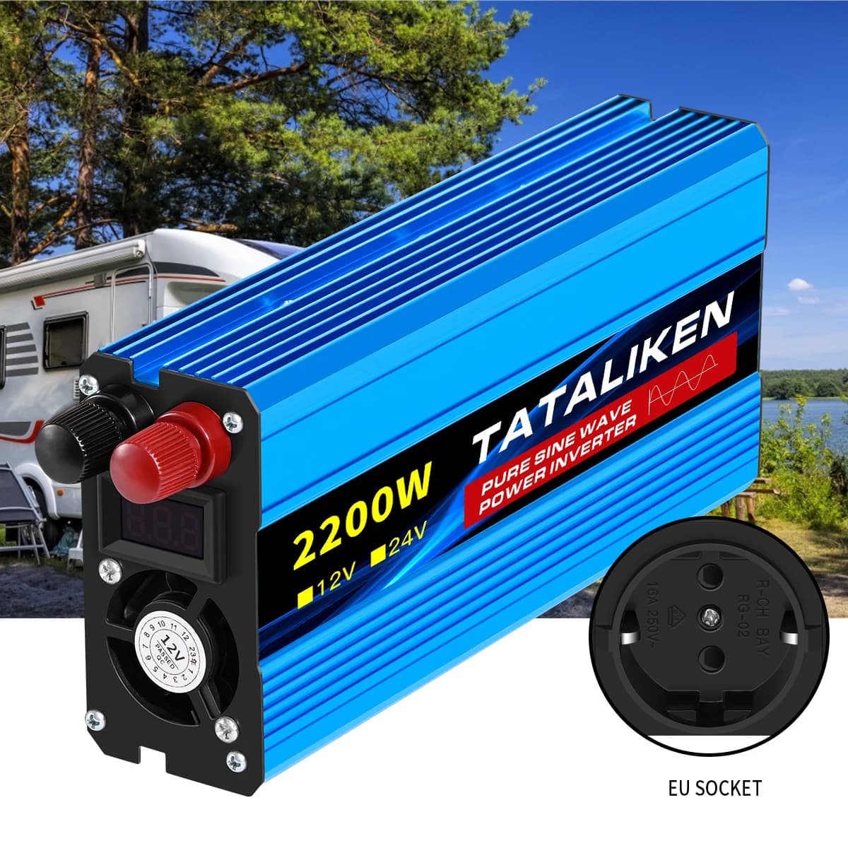 Convertisseur d'ondes sinusoïdales pures 1000W-4000W DC 12V et 24V vers AC 220V 50Hz, chargeur, adap