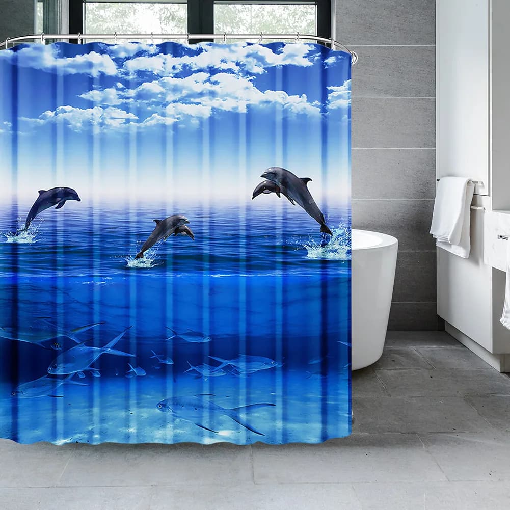 Rideau de douche dauphin bleu, monde sous-marin, vie Marine, tissu en Polyester, thème océan pour en