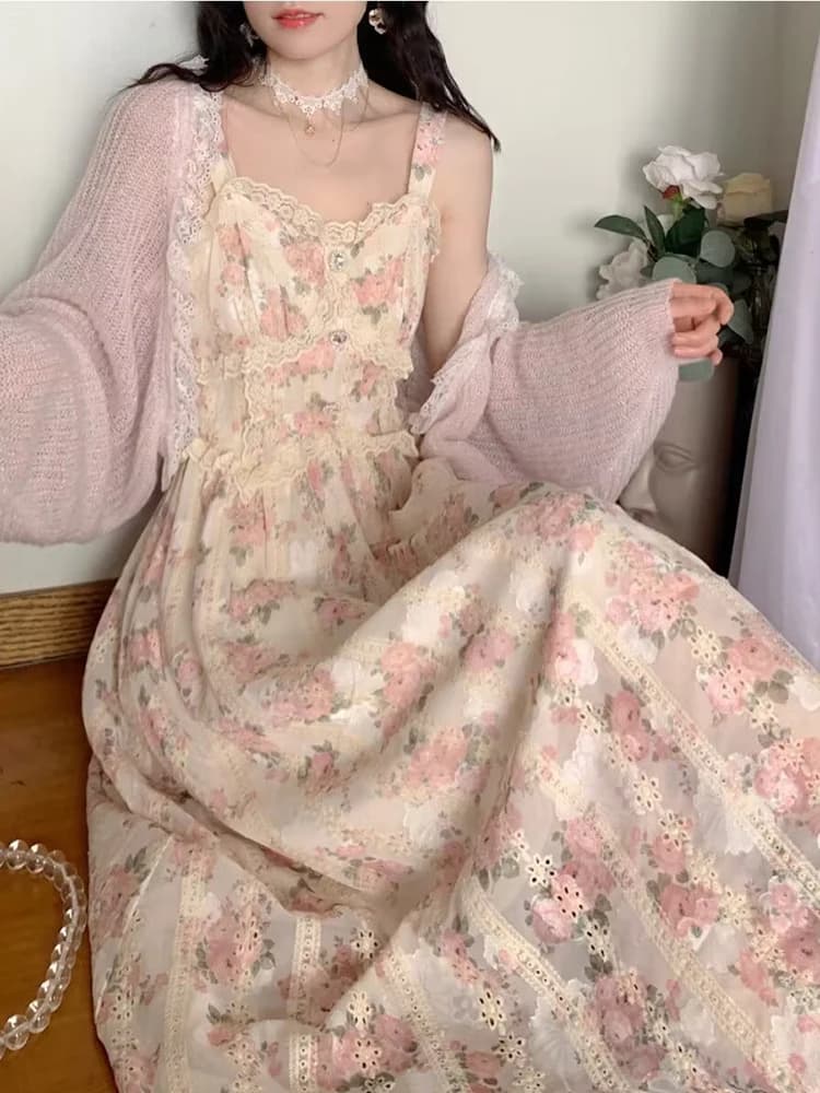 Robe mi-longue sans bretelles pour femmes, Vintage, imprimé Floral, Style français, tenue de soirée 