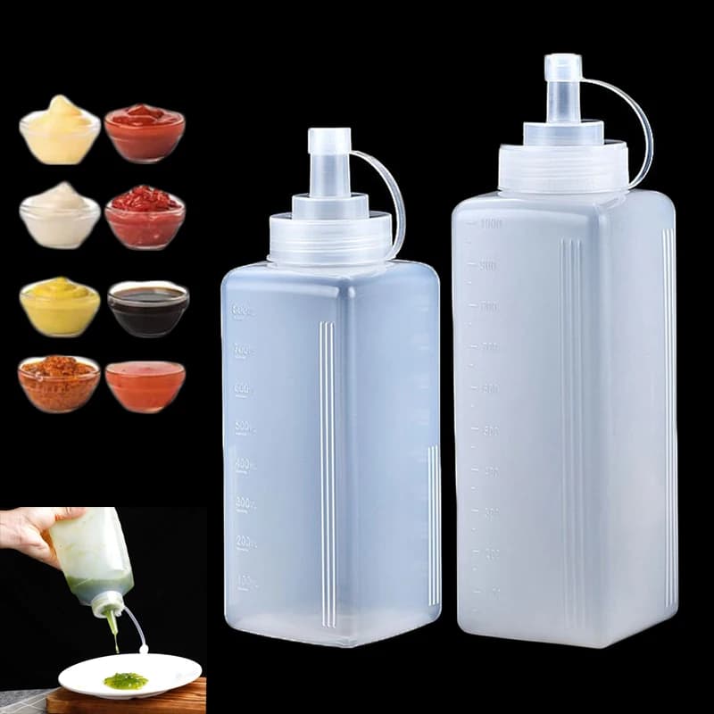 Bouteille à condiments à presser de 450 à 1000ml, avec couvercle, bouteille à presser en plastique, 