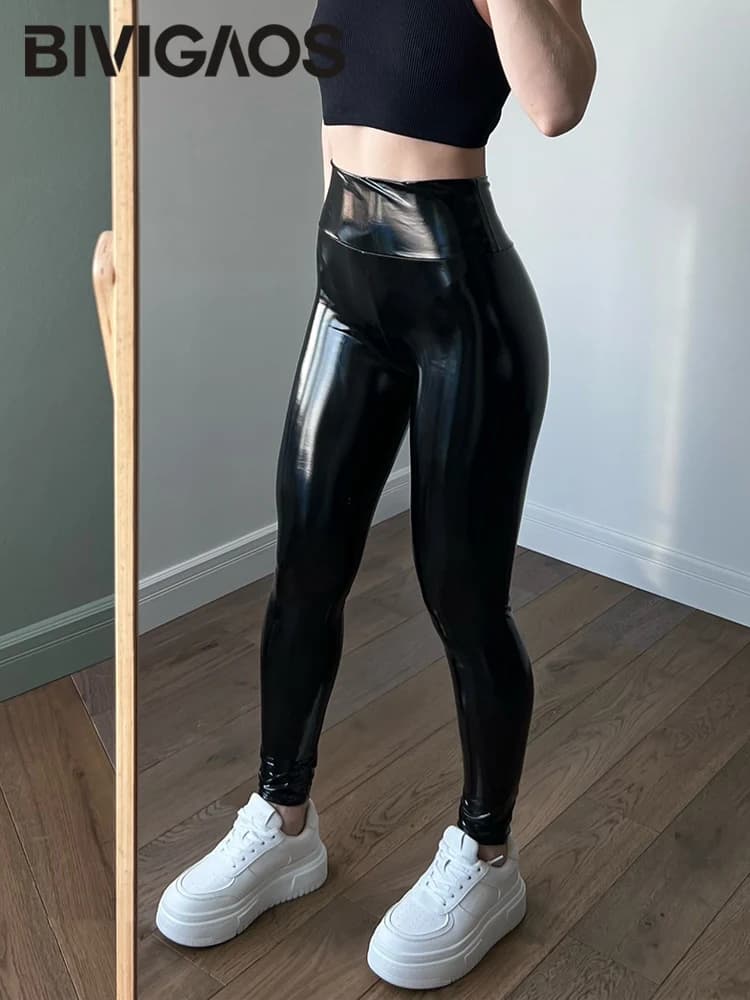 BIVIGAOS printemps nouveau miroir coloré en cuir Leggings femmes maigre Sexy en cuir pantalon taille