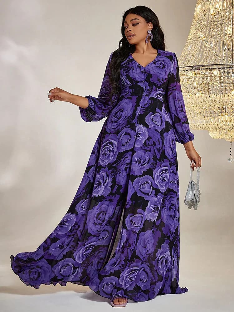 TOLEEN-Robe longue en mousseline de soie pour femme, tenue élégante et décontractée, grande taille, 