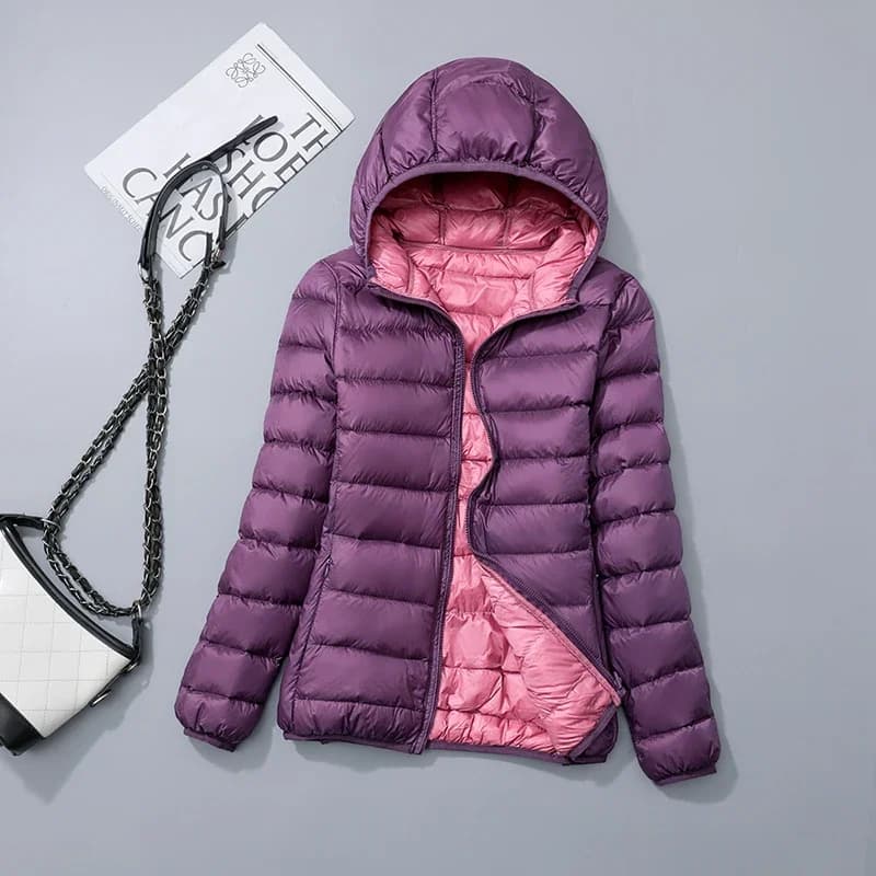 Doudoune Courte à Capuche Double Face pour Femme, Manteau Ultra observateur et Pliable, Grande Taill