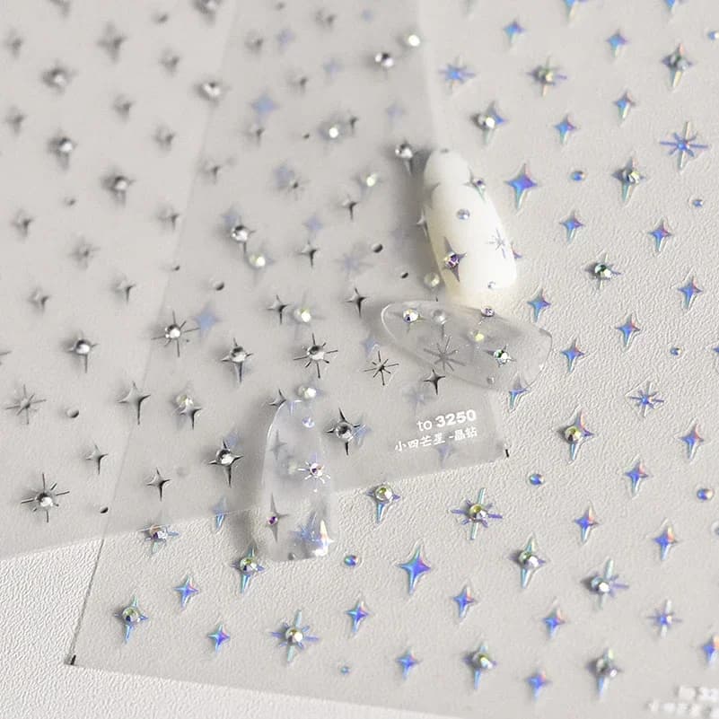 Autocollants pour ongles argentés 5D, 1 pièce, mini étoile en métal, autocollants pour nail art, aut