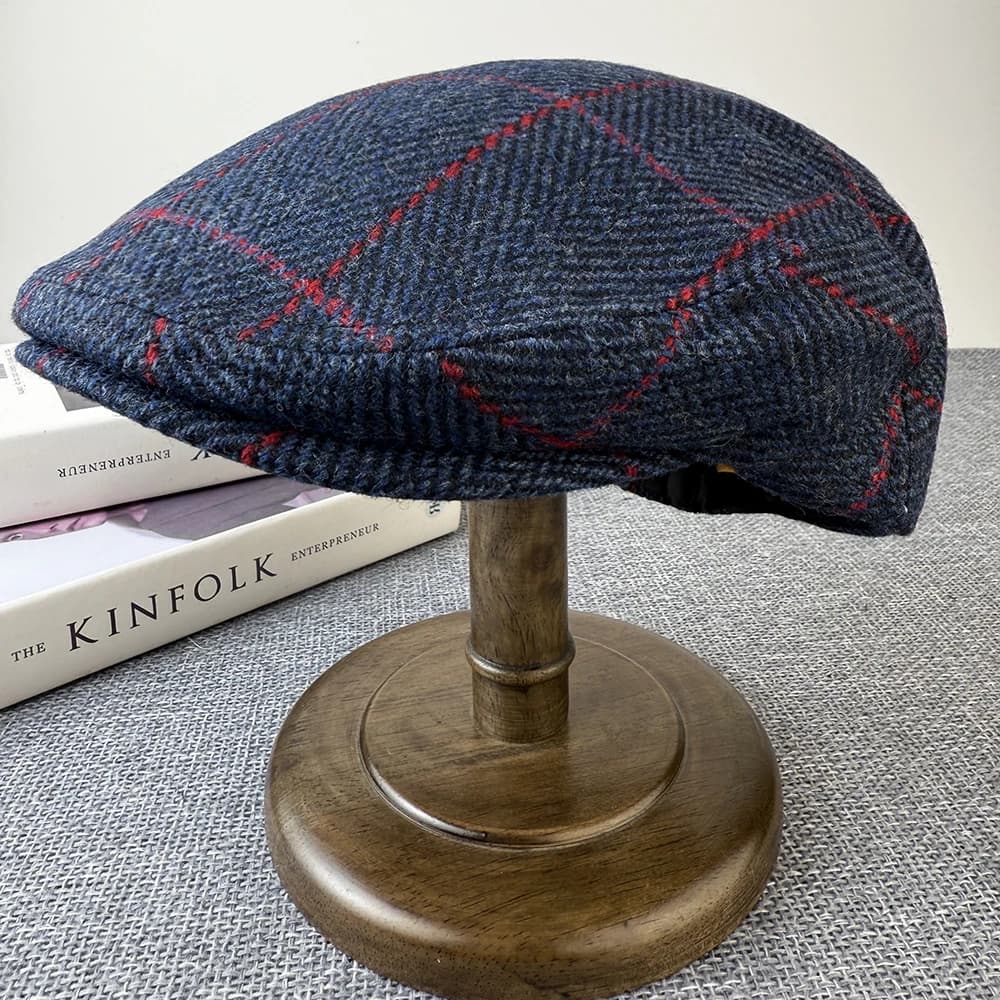 Bérets bleus rétro pour hommes, chapeau en laine de haute qualité, casquette plate à chevrons, chape