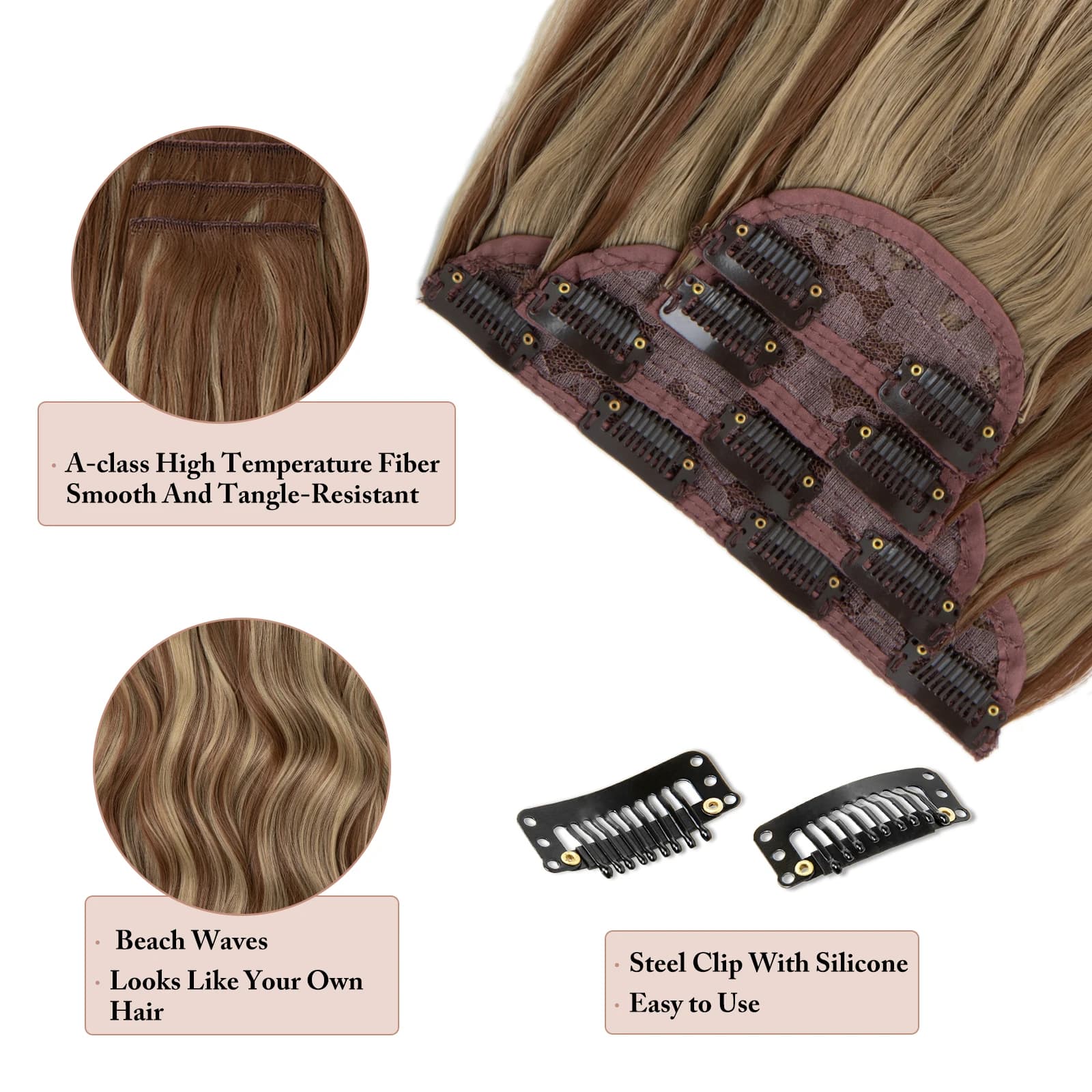 SARLA 4 pièces/ensemble synthétique longue ondulée pince dans les Extensions de cheveux 22 "postiche