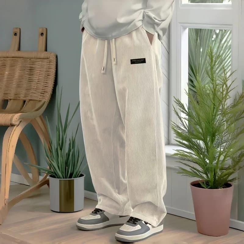 Nouveauté 2026 Pantalon décontracté en velours côtelé pour homme, coupe ample et droite, style stree