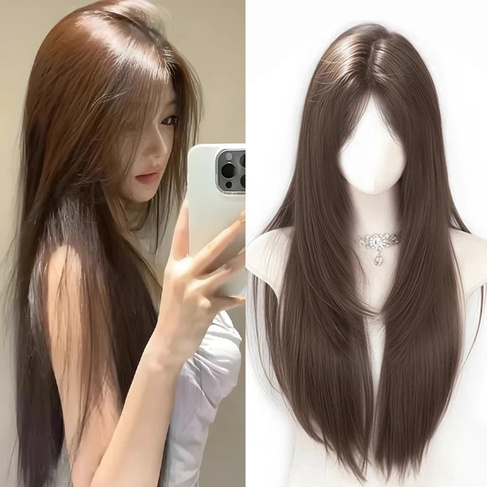 Perruque synthétique longue et lisse pour femme, cheveux naturels de haut niveau, à la mode, résista
