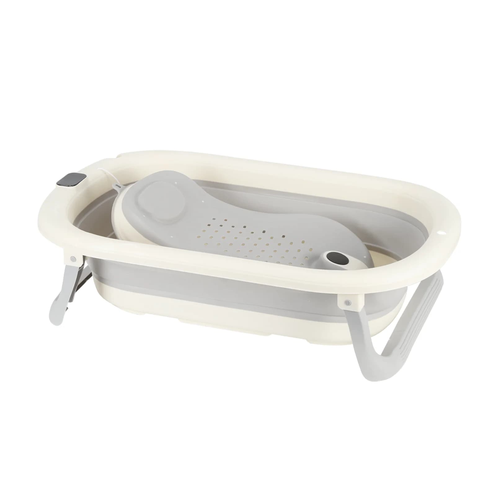 Baignoire Pliable pour Bébé et Nouveau-Né, Inclus Transat De Bain & Thermomètre Intégré, Confortable