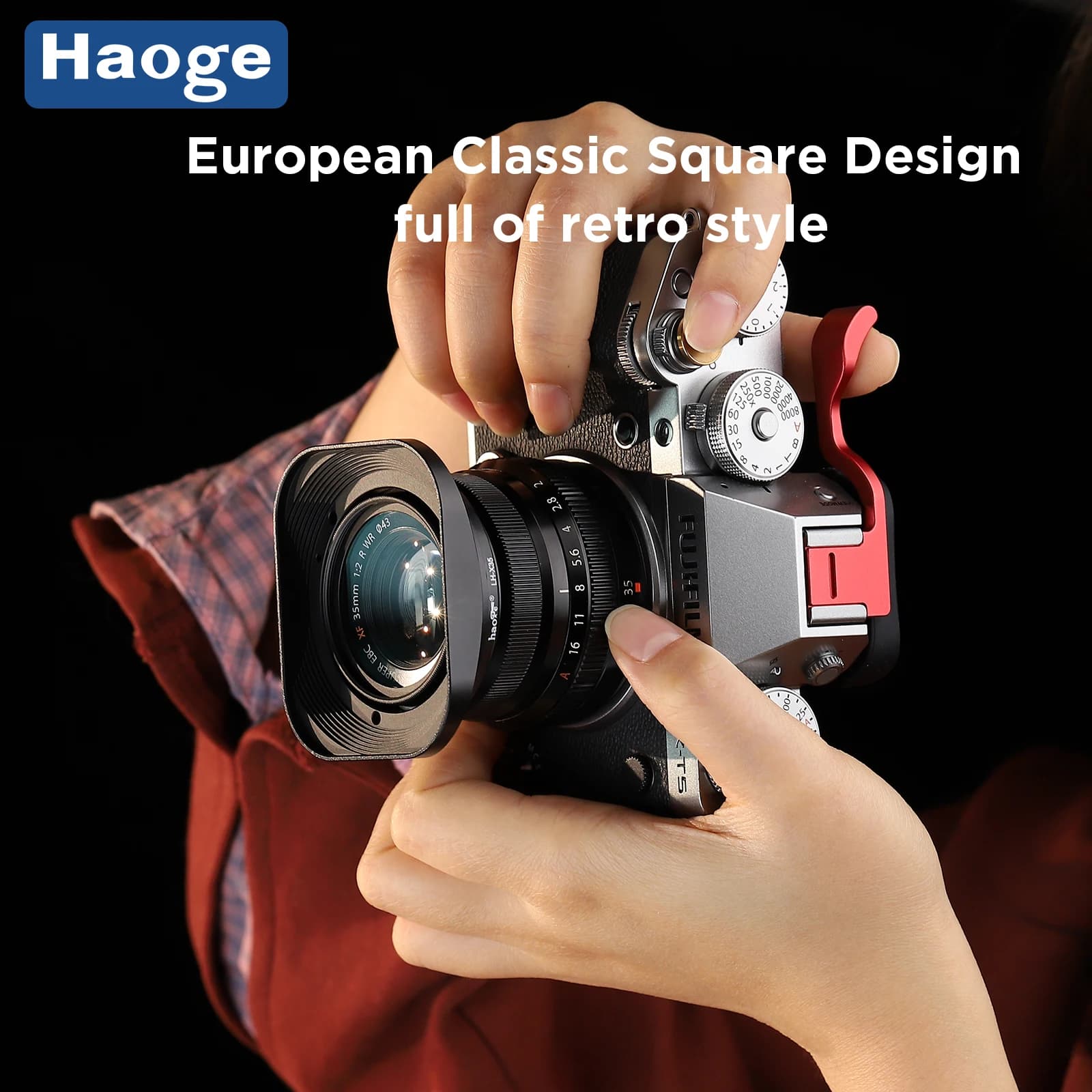 Pare-soleil carré en métal Haoge LH-X35 pour objectifs Fuji Fujifilm XF 35mm f2 R WR et XF 23mm f2 R