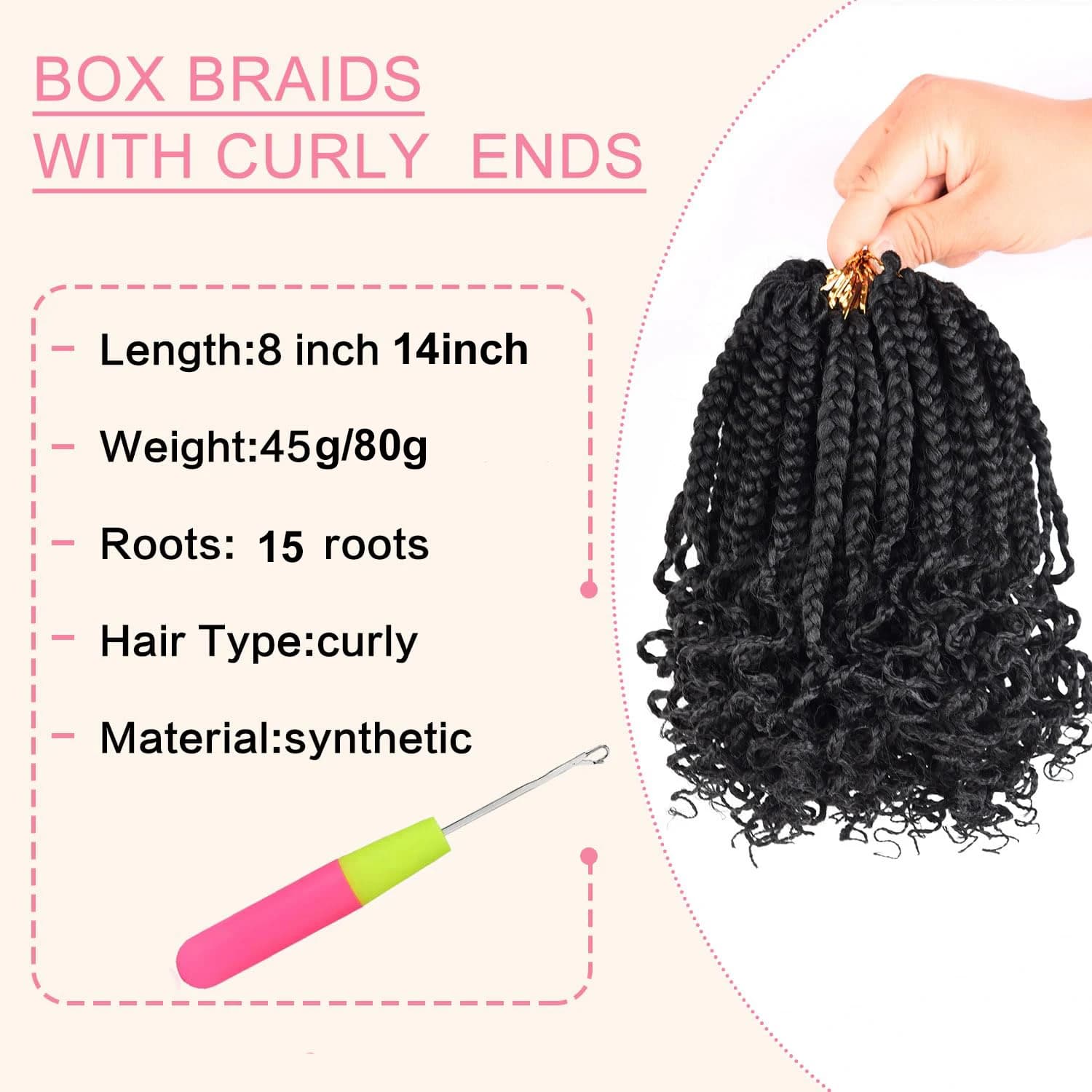 Boîte synthétique tresses Crochet cheveux pour femmes noires avec extrémités bouclées pré-bouclées d