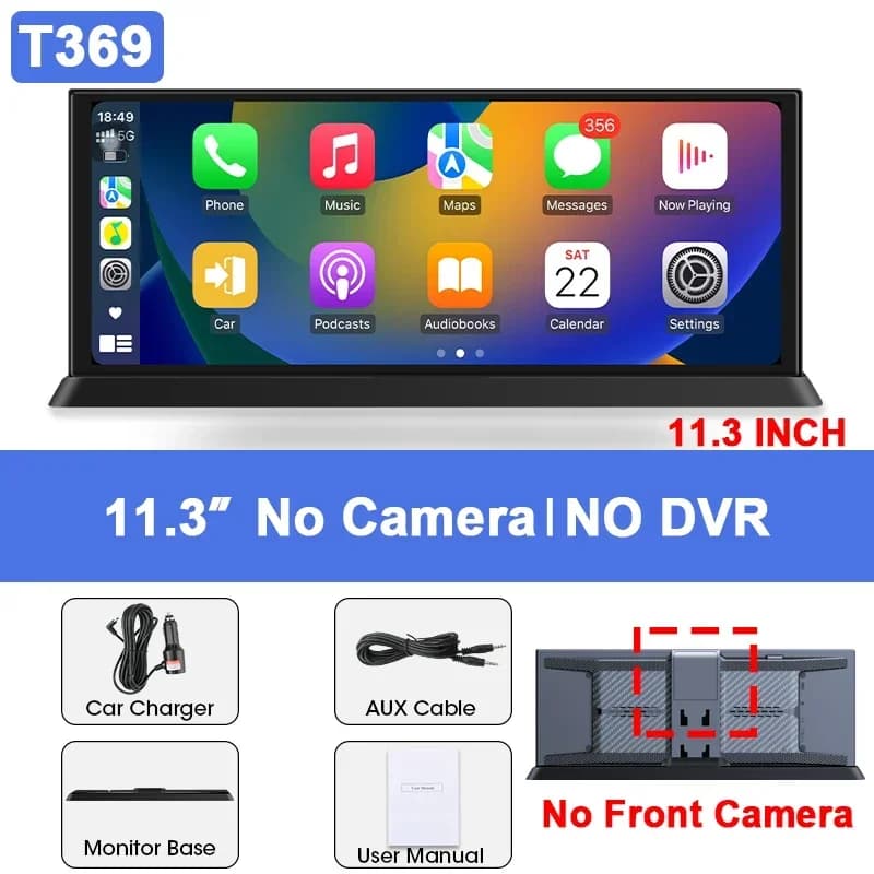 Caméra de tableau de bord 11,3 pouces 4K 360 °   Caméra rotative sans fil Carplay Android Auto Dash 