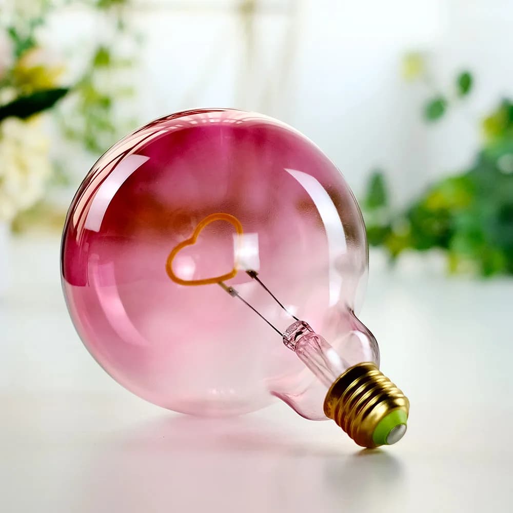 TIANFAN-Ampoule LED vintage, grand globe, cœur rose, filament 2W, variable, G125, ampoule décorative