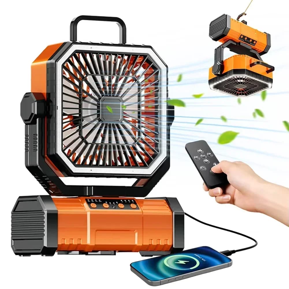 Ventilateur de camping alimenté par batterie 20 000 mAh avec 360 °   Crochet de suspension rotatif p