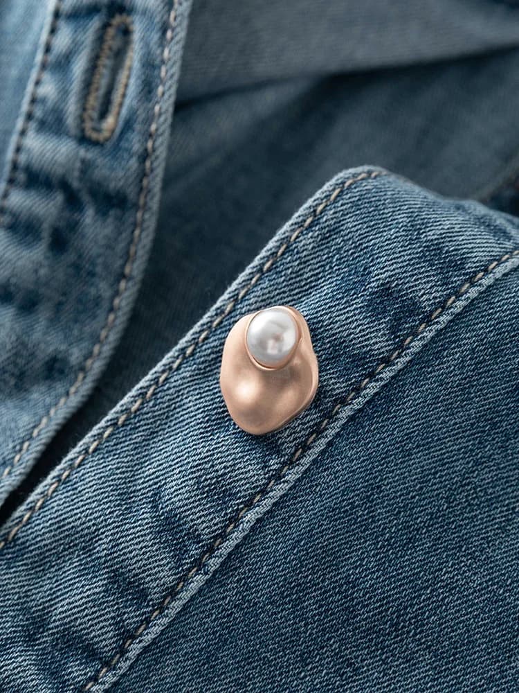 FSLE-Chemise en denim bleu doux pour femme, chemise à col en V empilable, chemise décontractée, chem