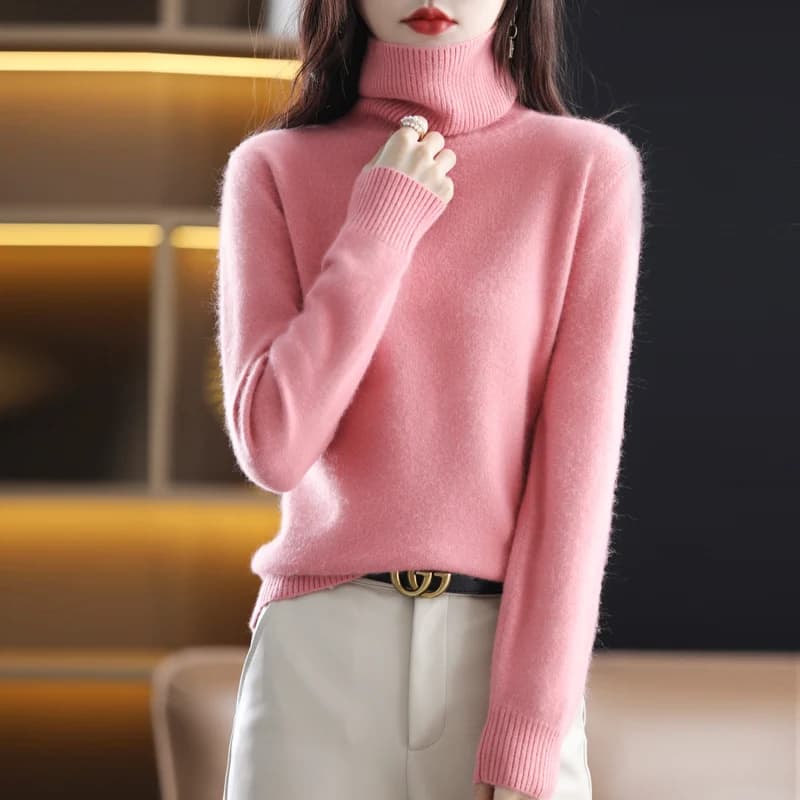 Pull à col haut pour femme, pull en cachemire de vison pur, tricoté, doux, à la mode, vêtements chau