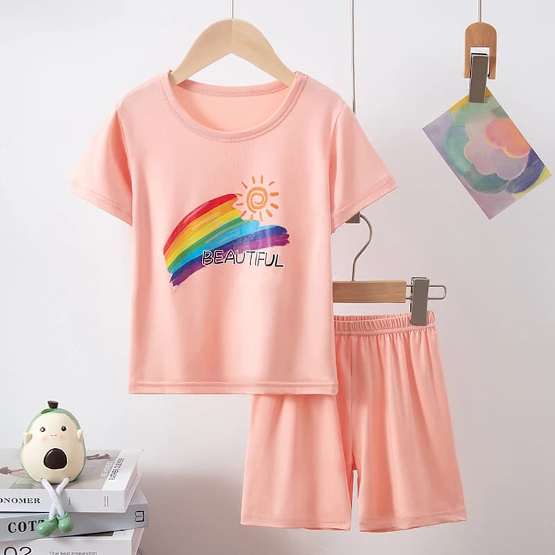 Short d'été 2 pièces pour enfants, costume à manches courtes pour filles, manteau lapin rose doux et