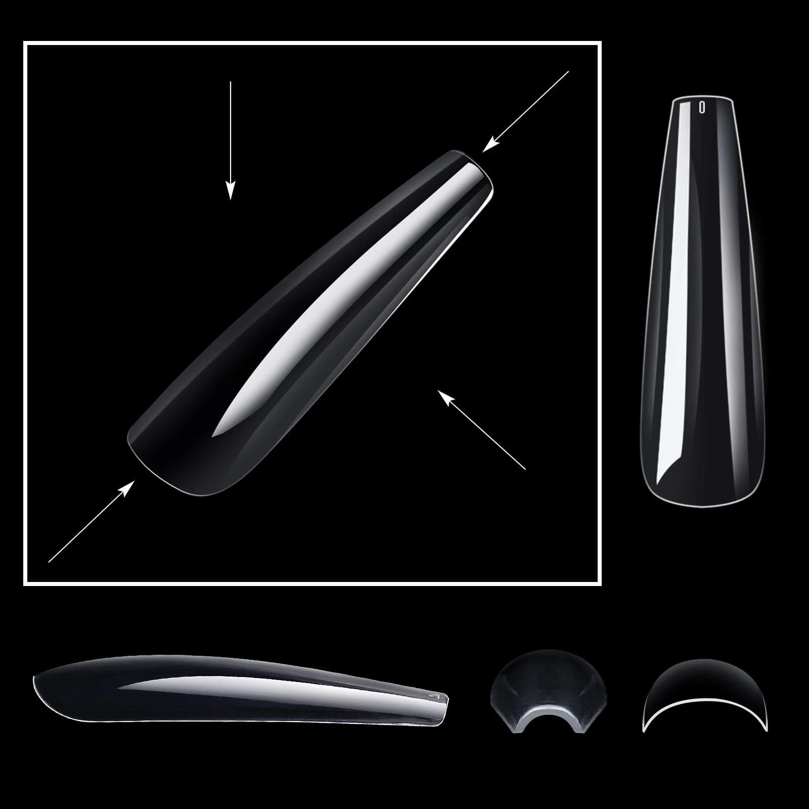 240 pièces/boîte coffins transparents avec faux autocollants pour ongles en denim extra-long pour po