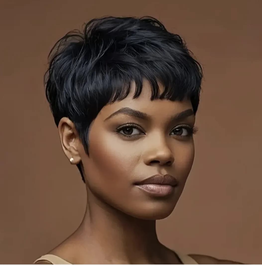 Cheveux courts noirs synthétiques pour femmes, coupe ultraviolette Pixie, frange courte, Fak ultravi