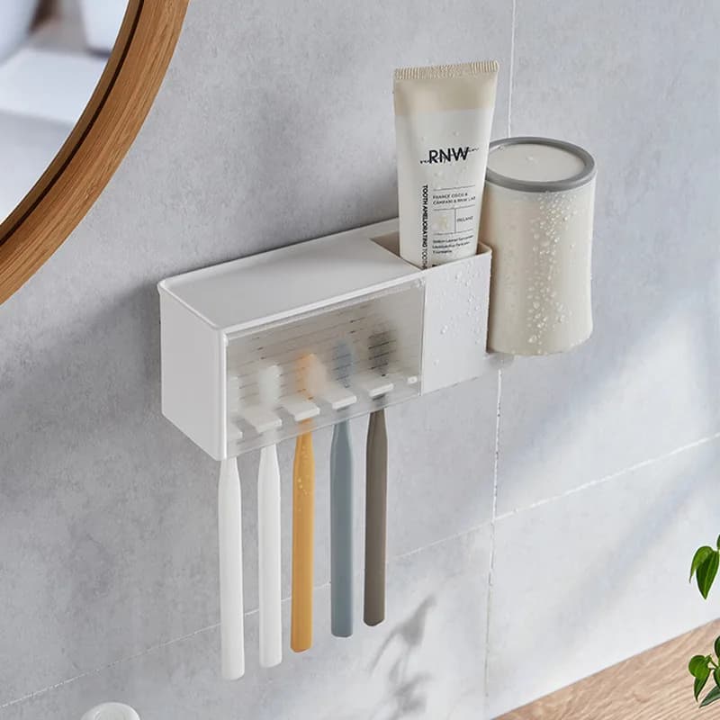 Étagères de salle de bain, support mural pour brosse à dents et dentifrice, support de rangement à v
