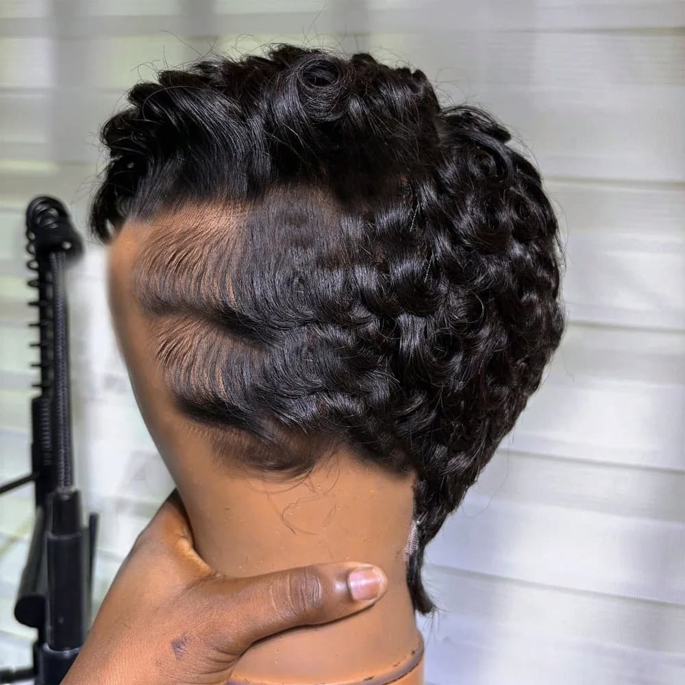 Perruques courtes coupe lutin cheveux humains pour femmes-6 pouces perruques courtes ondulées bouclé