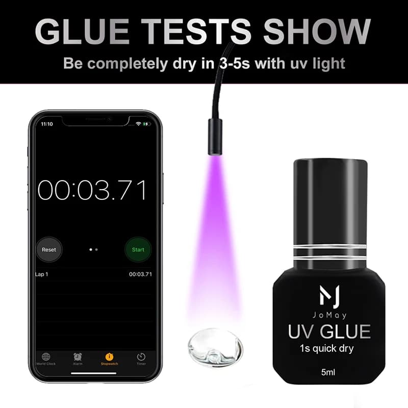Colle à cils UV professionnelle JOMAY, séchage rapide 0,1s, tenue forte, faible odeur, adhésif non i