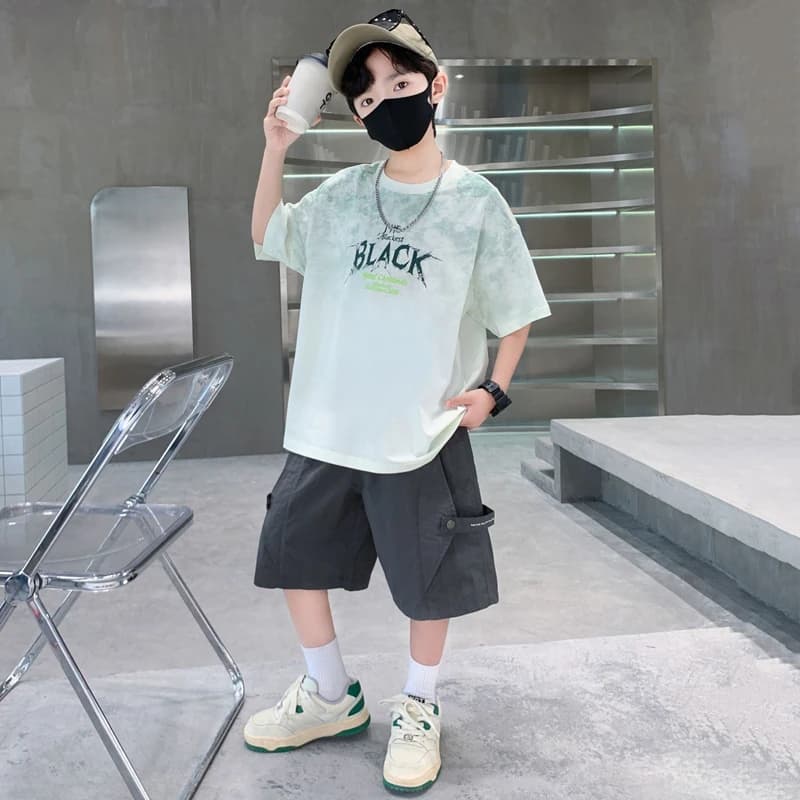 Ensemble 2 pièces d'été pour adolescents : T-shirt tie-dye à col rond et short cargo décontracté – T