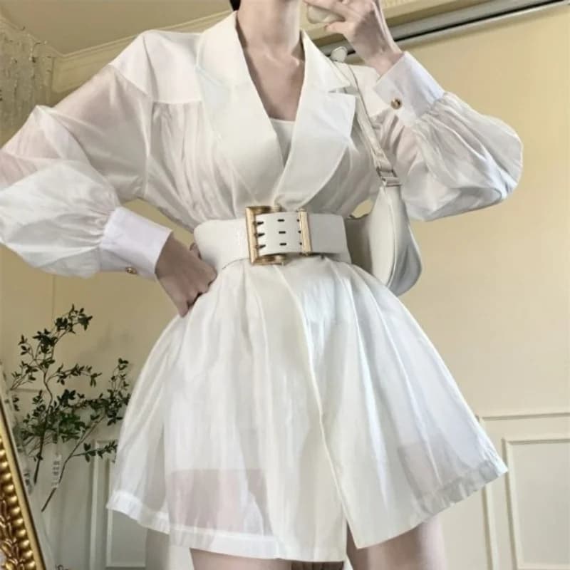Blazers femmes avec ceinture défini Chic mince mince respirant été Sexy solide mode coréenne vêtemen