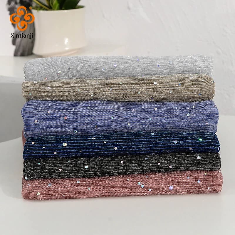 Tissu à paillettes argentées Turban Sari bricolage crêpe paillettes maille dentelle robe de soirée c