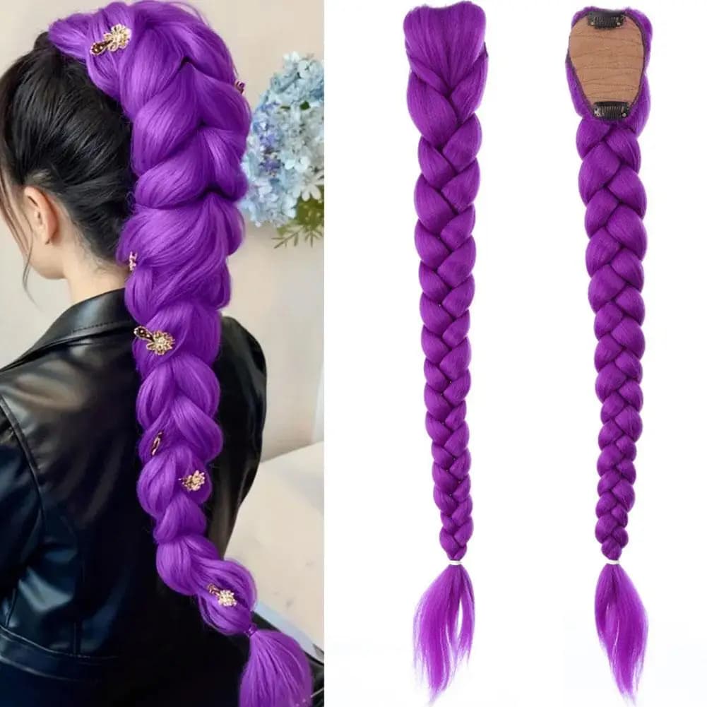 Extensions de queue de cheval tressées violettes de 66cm pour enfants, tresses longues violettes, co
