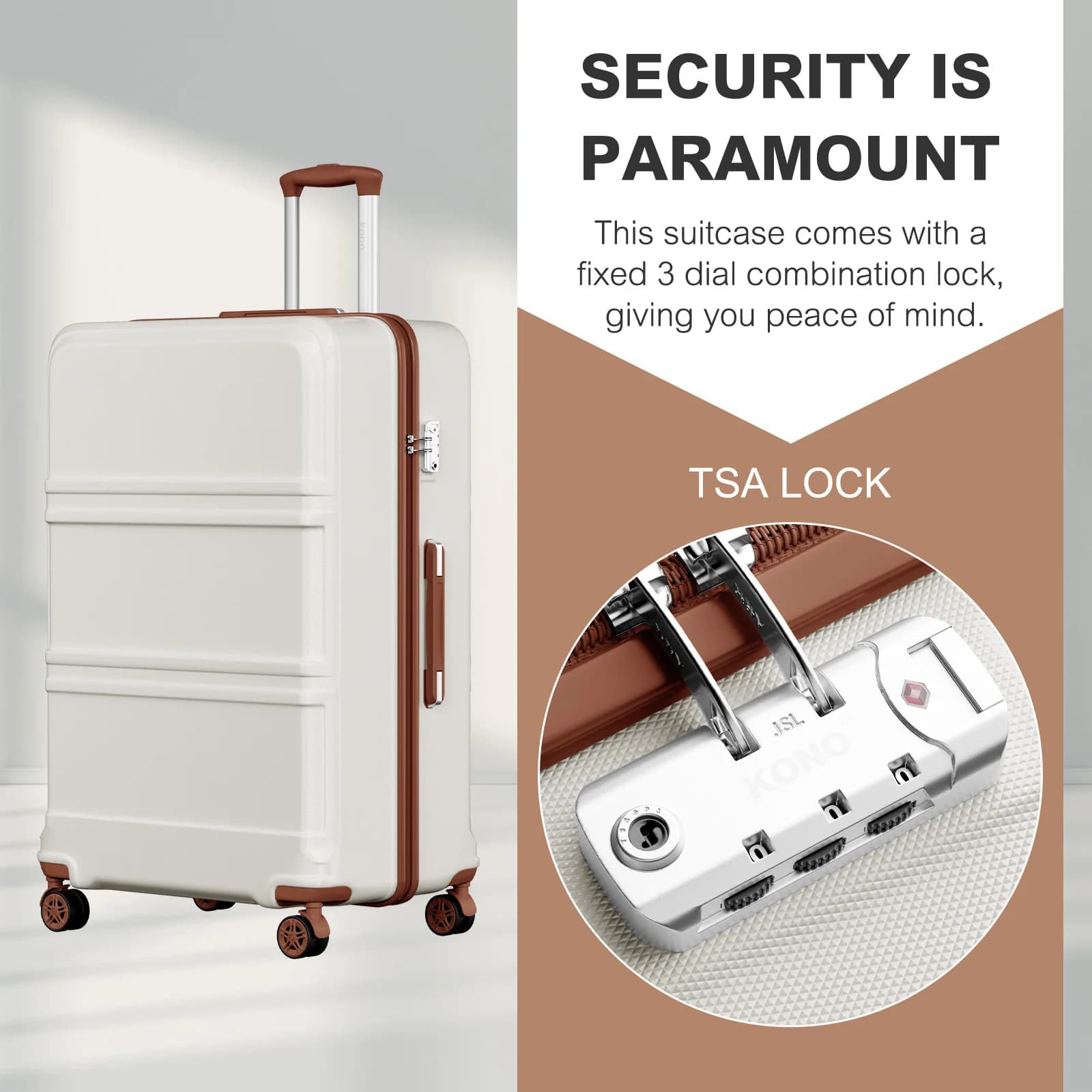 Étui rigide KONO de 32 pouces, chariots légers ABS + PC avec double roues, serrure TSA, valise (S/M/