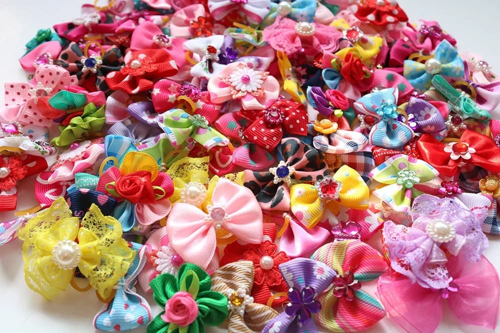 100X jolis nœuds de poils de chien faits à la main pour chiots petits chiens nœuds de toilettage acc