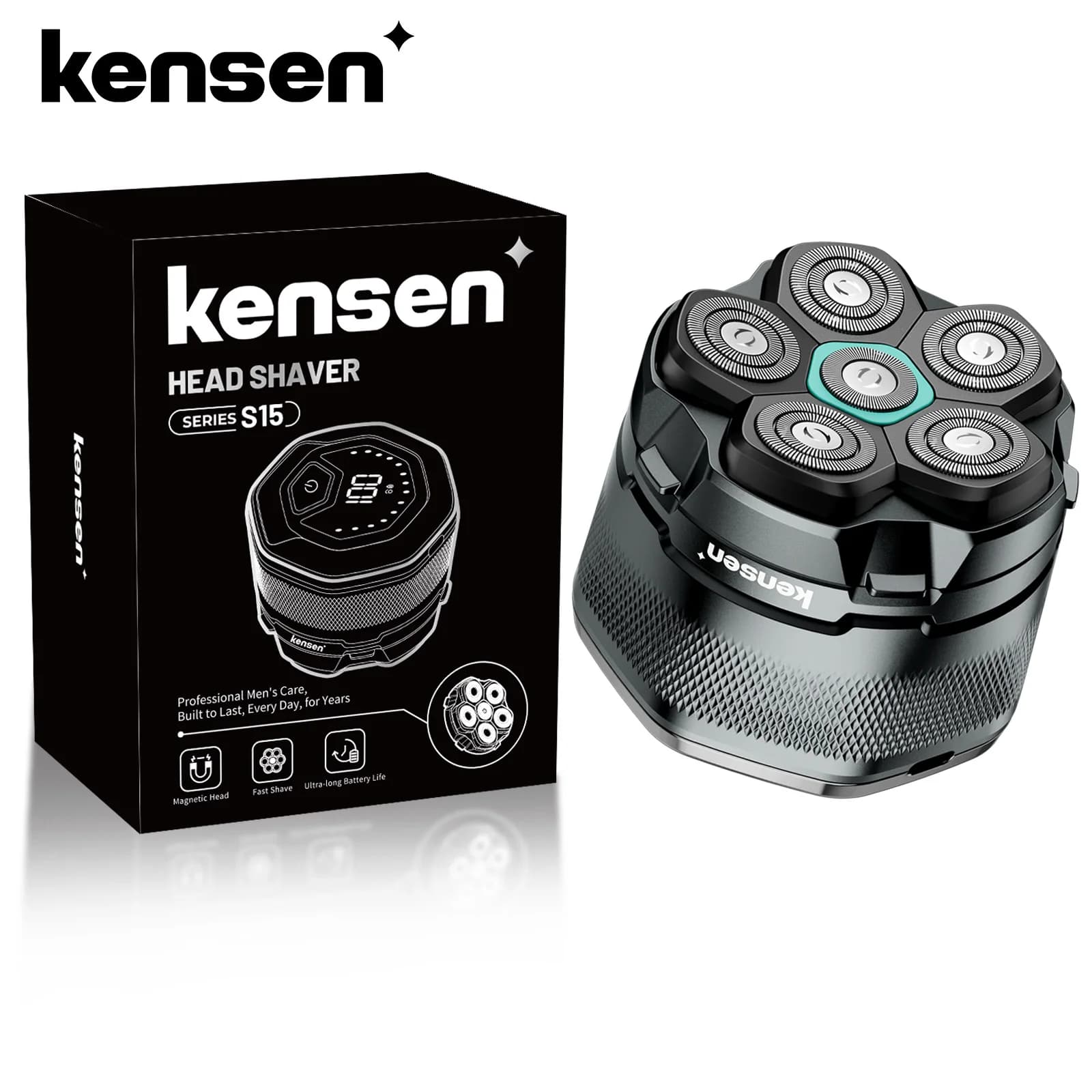 KENSEN rasoirs à tête électrique pour hommes chauve 6D rasoir magnétique tondeuse à barbe USB LED Re