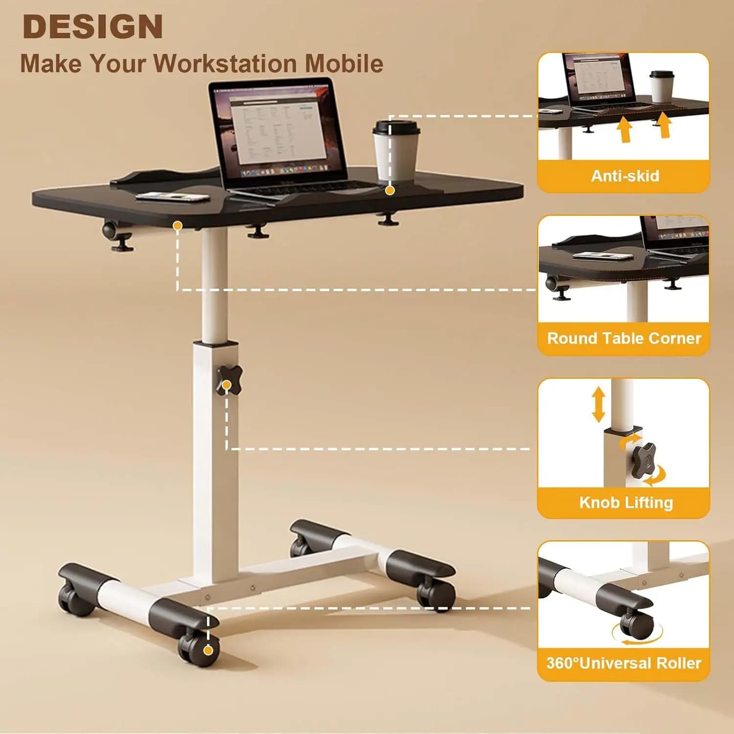 Table de chevet, table de chevet mobile avec bureau inclinable, hauteur réglable sur la table de lit