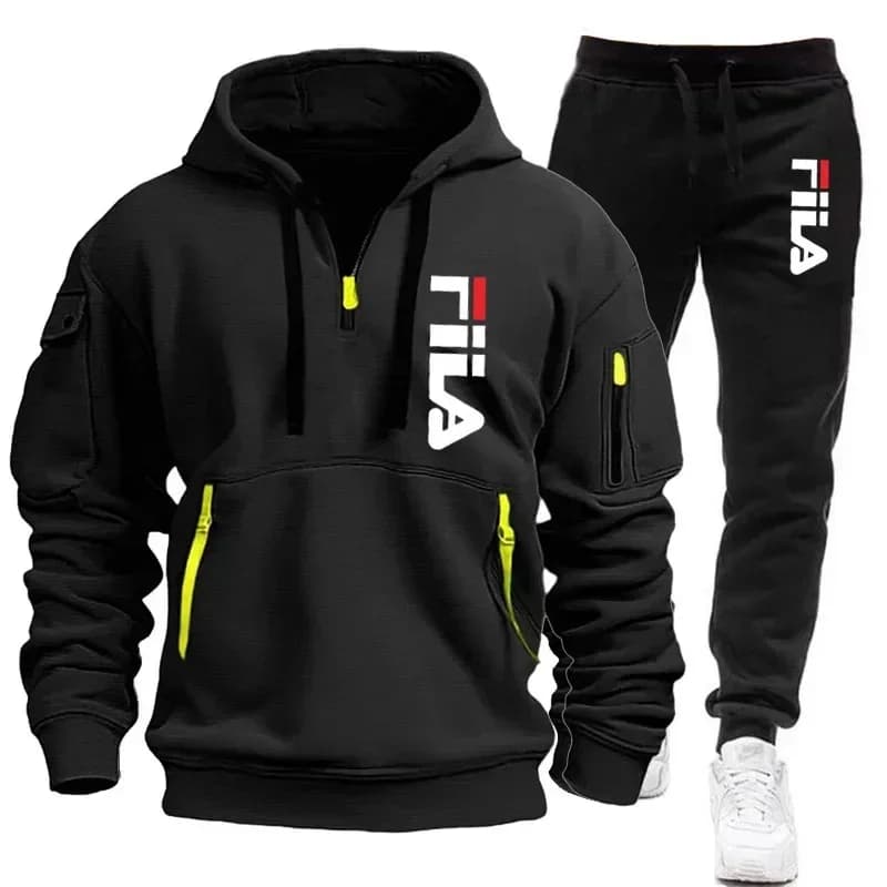 Nouvel ensemble sportif homme automne-hiver 2026 : sweat à capuche multi-poches zippé et pantalon, e