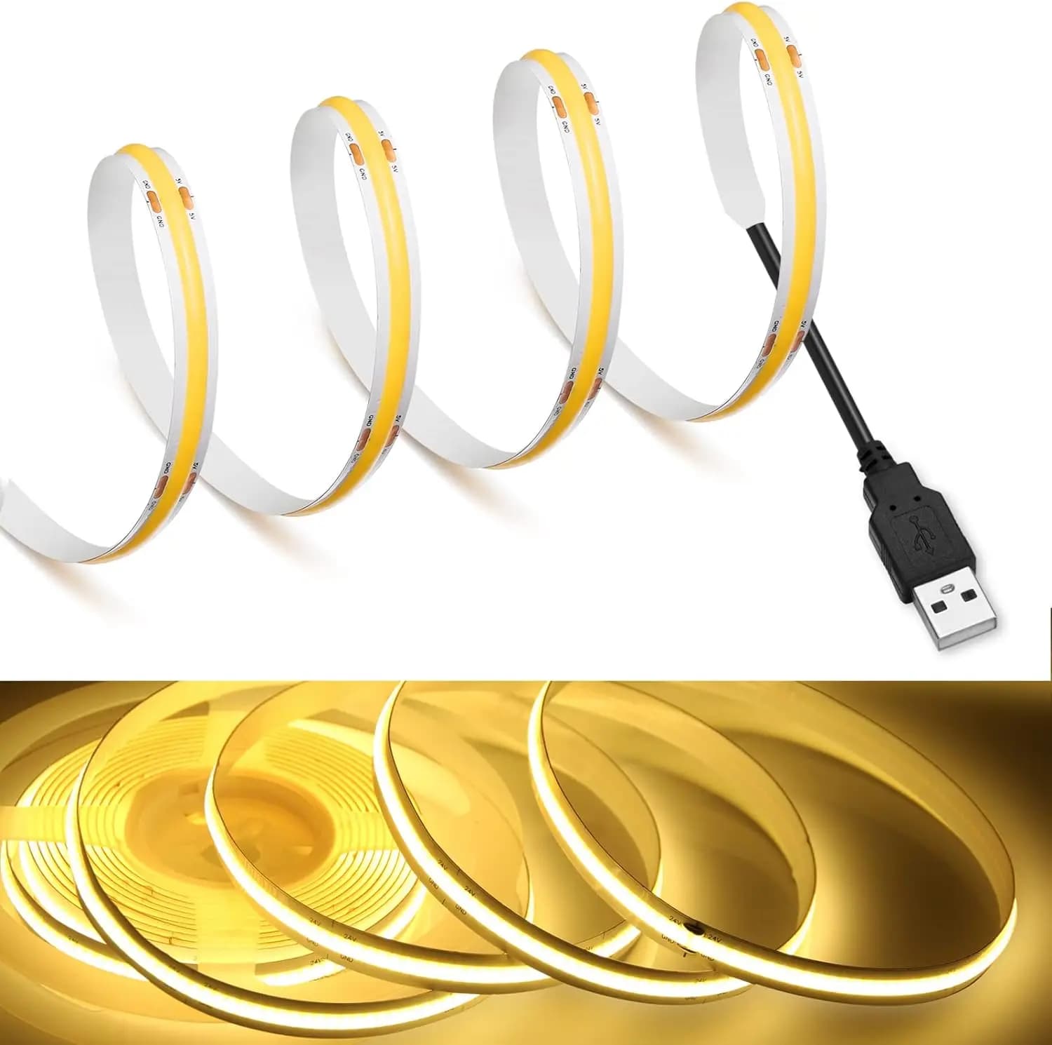 Bande lumineuse USB COB DC 5V, 320LED/m, rose/rouge/blanc/bleu/jaune, lampe d'armoire, rétro-éclaira