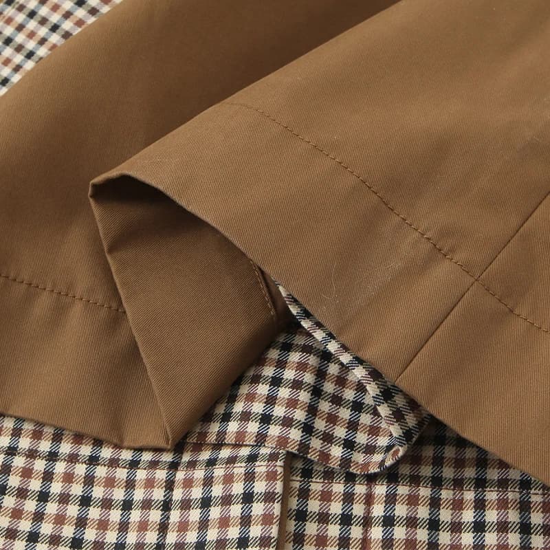 Vestes longues à carreaux Double face pour femmes, Trench-Coat à manches longues et simple boutonnag