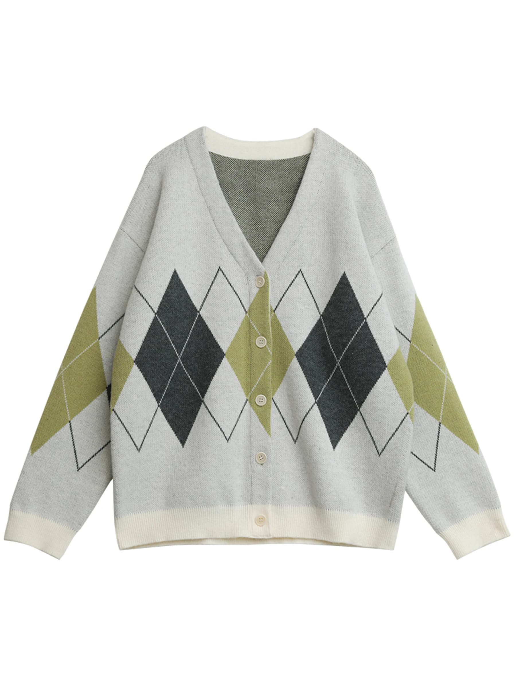 CHIC VEN femmes chandails ample décontracté rétro diamant grille Jacquard tricoté dames Cardigan col