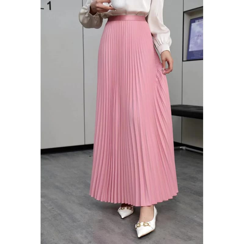 Jupe longue plissée unie taille haute pour femme, nouvelle collection automne 2026, mode décontracté