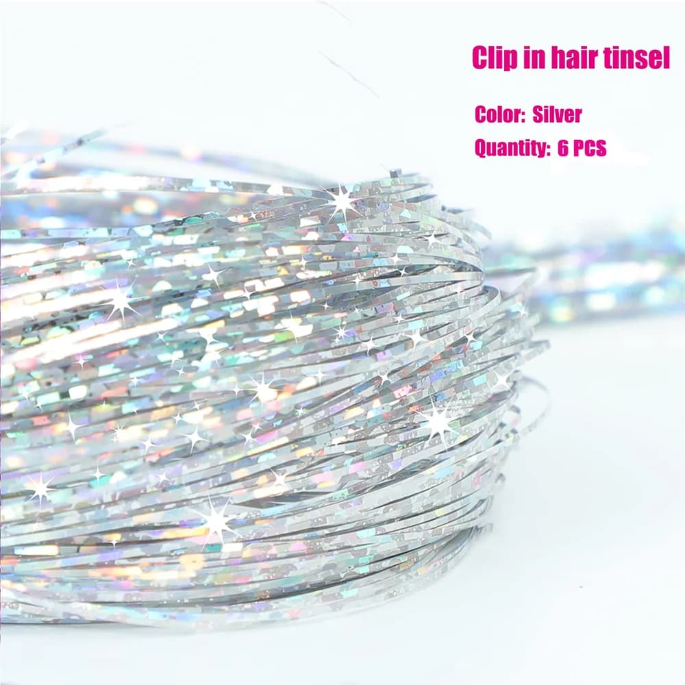 6 pièces pince à cheveux en 23.6 pouces paillettes synthétique pince à cheveux en cheveux Kit de gui