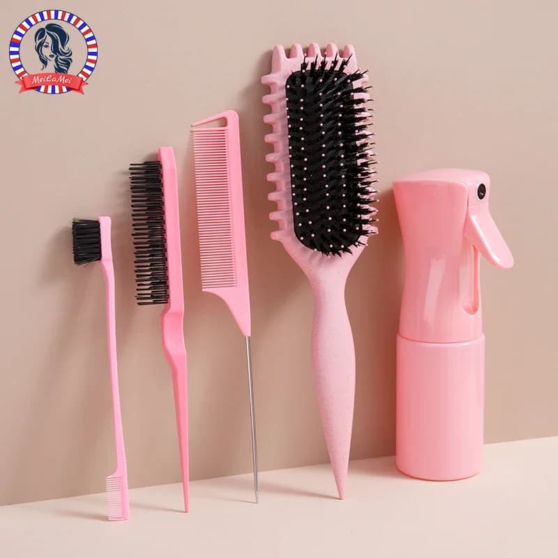 WANMEI 5 Pc démêlant style peigne ensemble Curl bonbons Bursh courbé queue de Rat peigne bord contrô