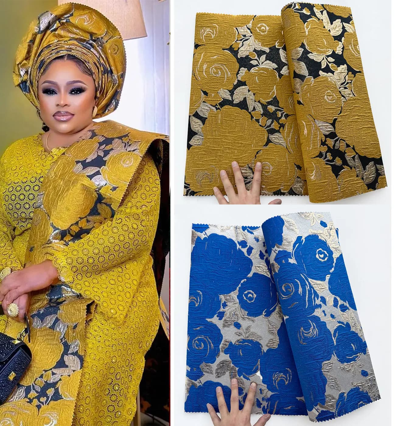 Lot de 2 foulards de luxe africains Sego, écharpes jacquard épaisses Gele, turbans Aso Ebi, bonnets 