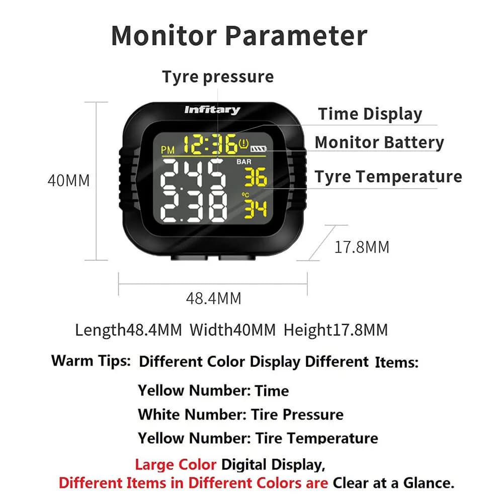 Système de surveillance TPMS de la pression des pneus de Moto, grand écran LCD sans fil coloré, chan