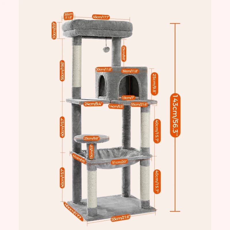 Arbre à chat en sisal pelucheux avec condo à 2 portes, maison, 56.3 po
